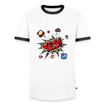 yes sing funny no girl feminism apply always - Men's Ringer Shirt - white/black - Front - AI Model Female 172 light (172cm) & AI Model Male 178 dark (178cm)