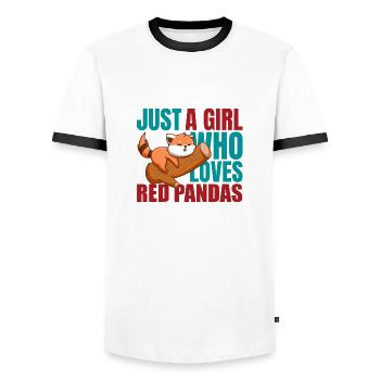 NUR EIN MÄDCHEN, DAS ROTE PANDAS LIEBT - Männer Kontrast-T-Shirt - Weiß/Schwarz - Vorne - AI Model Female 172 light (172cm) & AI Model Male 178 dark (178cm)