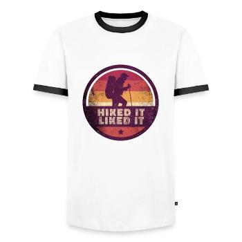 Outdoor Hiked It Liked It Hiker Hiking - Men's Ringer Shirt - white/black - Front - AI Model Female 172 light (172cm) & AI Model Male 178 dark (178cm)
