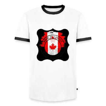 Kanada, Ahornblatt. - Männer Kontrast-T-Shirt - Weiß/Schwarz - Vorne - AI Model Female 172 light (172cm) & AI Model Male 178 dark (178cm)
