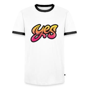 yes sing funny no girl feminism apply always - Men's Ringer Shirt - white/black - Front - AI Model Female 172 light (172cm) & AI Model Male 178 dark (178cm)