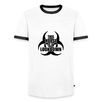 Maison en confinement - T-shirt contrasté Homme - blanc/noir - Devant - AI Model Female 172 light (172cm) & AI Model Male 178 dark (178cm)