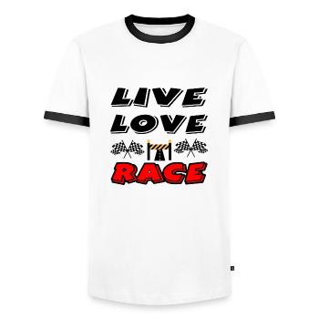 Voiture - T-shirt contrasté Homme - blanc/noir - Devant - AI Model Female 172 light (172cm) & AI Model Male 178 dark (178cm)