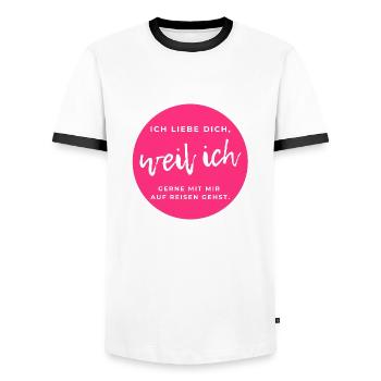Jeder Reise mit dir ist ein Abenteuer für mich - Männer Kontrast-T-Shirt - Weiß/Schwarz - Vorne - AI Model Female 172 light (172cm) & AI Model Male 178 dark (178cm)