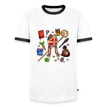 Éléments de Saint-Nicolas - T-shirt contrasté Homme - blanc/noir - Devant - AI Model Female 172 light (172cm) & AI Model Male 178 dark (178cm)