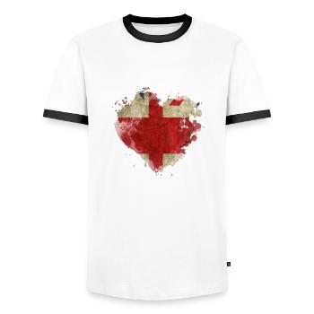 England UK London British English United Kingdom - Men's Ringer Shirt - white/black - Front - AI Model Female 172 light (172cm) & AI Model Male 178 dark (178cm)