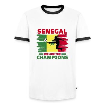 Senegal Football 2022 supporter Senegalese Foot - Men's Ringer Shirt - white/black - Front - AI Model Female 172 light (172cm) & AI Model Male 178 dark (178cm)