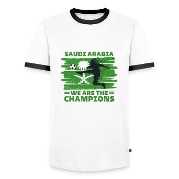Saudi Arabia Football 2022 Saudi supporter - Men's Ringer Shirt - white/black - Front - AI Model Female 172 light (172cm) & AI Model Male 178 dark (178cm)