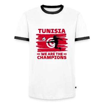 Tunisia Football 2022 supporter of Tunisia footbal - Men's Ringer Shirt - white/black - Front - AI Model Female 172 light (172cm) & AI Model Male 178 dark (178cm)