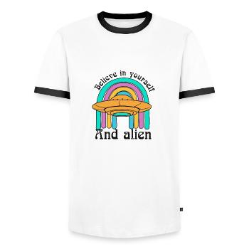 Believe In Yourself And Alien - Ufo Lover - Men's Ringer Shirt - white/black - Front - AI Model Female 172 light (172cm) & AI Model Male 178 dark (178cm)