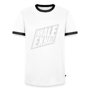 Inspirez expirez Yoga citation - T-shirt contrasté Homme - blanc/noir - Devant - AI Model Female 172 light (172cm) & AI Model Male 178 dark (178cm)