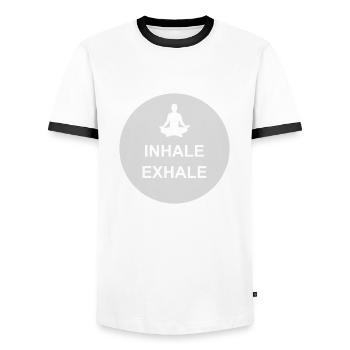 Inspirez expirez Yoga citation - T-shirt contrasté Homme - blanc/noir - Devant - AI Model Female 172 light (172cm) & AI Model Male 178 dark (178cm)