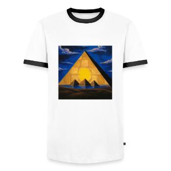Great Pyramid - Men's Ringer Shirt - white/black - Front - AI Model Female 172 light (172cm) & AI Model Male 178 dark (178cm)