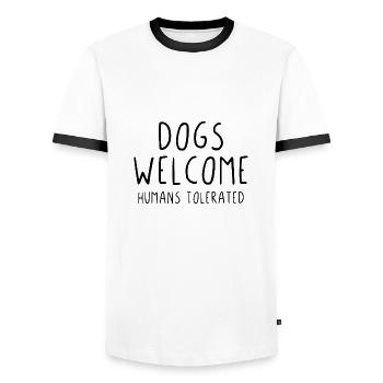 Dogs welcome humans tolerated - Men's Ringer Shirt - white/black - Front - AI Model Female 172 light (172cm) & AI Model Male 178 dark (178cm)