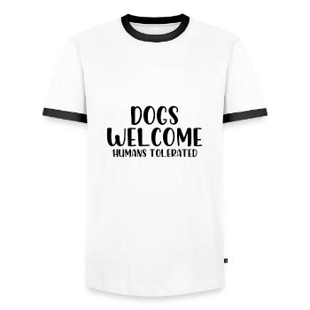 Dogs welcome humans tolerated - Men's Ringer Shirt - white/black - Front - AI Model Female 172 light (172cm) & AI Model Male 178 dark (178cm)