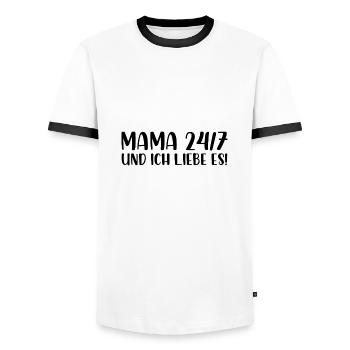 Mama 24/7 und ich liebe es - Männer Kontrast-T-Shirt - Weiß/Schwarz - Vorne - AI Model Female 172 light (172cm) & AI Model Male 178 dark (178cm)