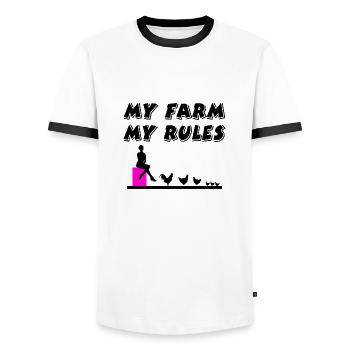 Bauernhof - Männer Kontrast-T-Shirt - Weiß/Schwarz - Vorne - AI Model Female 172 light (172cm) & AI Model Male 178 dark (178cm)