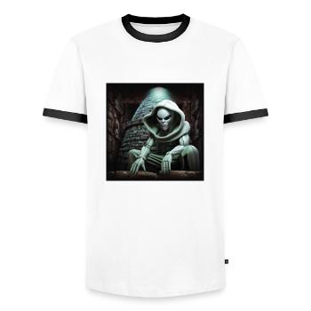 Alien Monk - Men's Ringer Shirt - white/black - Front - AI Model Female 172 light (172cm) & AI Model Male 178 dark (178cm)