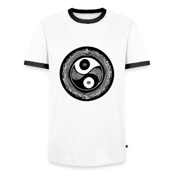 Yin Yang Sign Symbol Peace Happy 10 - Men's Ringer Shirt - white/black - Front - AI Model Female 172 light (172cm) & AI Model Male 178 dark (178cm)