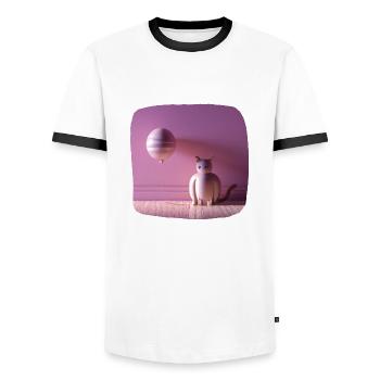 Rosa Katze mit einem Ballon - Männer Kontrast-T-Shirt - Weiß/Schwarz - Vorne - AI Model Female 172 light (172cm) & AI Model Male 178 dark (178cm)