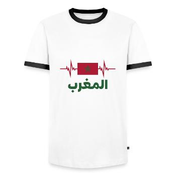 Maroc Football 2022 battement de cœur - T-shirt contrasté Homme - blanc/noir - Devant - AI Model Female 172 light (172cm) & AI Model Male 178 dark (178cm)