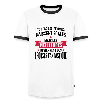 épouses fantastique - cadeau femme mariée - T-shirt contrasté Homme - blanc/noir - Devant - AI Model Female 172 light (172cm) & AI Model Male 178 dark (178cm)