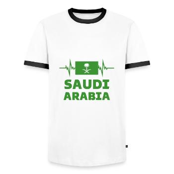 Saudi Arabia Football 2022 Saudi Arabian Heartbeat - Men's Ringer Shirt - white/black - Front - AI Model Female 172 light (172cm) & AI Model Male 178 dark (178cm)