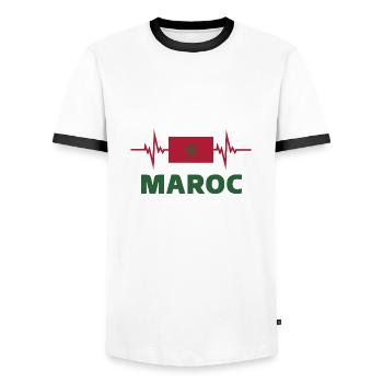 Morocco Football 2022 Morocco Heartbeat Morocco - Men's Ringer Shirt - white/black - Front - AI Model Female 172 light (172cm) & AI Model Male 178 dark (178cm)