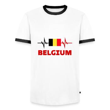 belgium Football 2022 belgium Heartbeat belgium - Men's Ringer Shirt - white/black - Front - AI Model Female 172 light (172cm) & AI Model Male 178 dark (178cm)