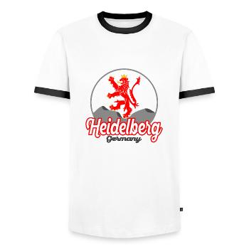 Heidelberg Löwe Deutschland - Vintage Hell Wappen - Männer Kontrast-T-Shirt - Weiß/Schwarz - Vorne - AI Model Female 172 light (172cm) & AI Model Male 178 dark (178cm)