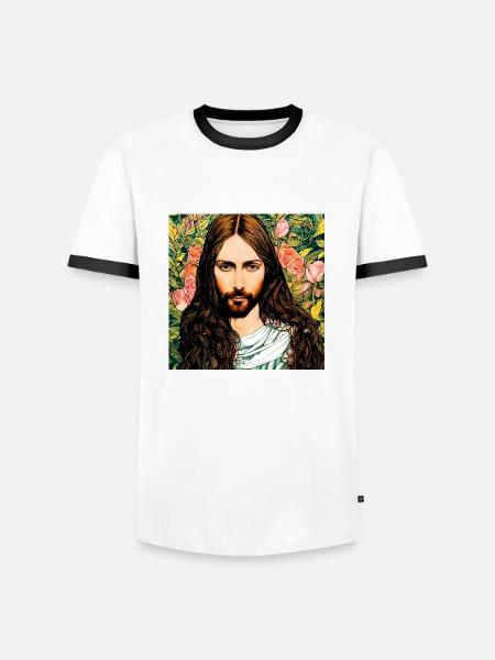 Portrait of Jesus Christ - Men's Ringer Shirt - white/black