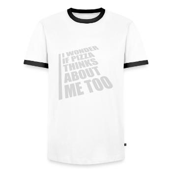 pizza thinks about me - Men's Ringer Shirt - white/black - Front - AI Model Female 172 light (172cm) & AI Model Male 178 dark (178cm)