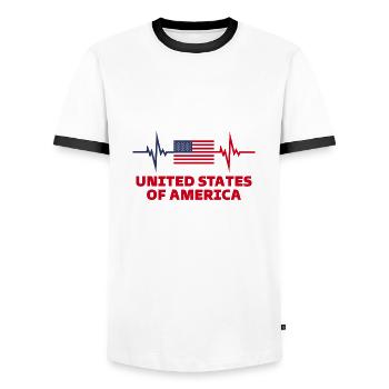 Vereinigte Staaten von Amerika Fußball-Herzschlag - Männer Kontrast-T-Shirt - Weiß/Schwarz - Vorne - AI Model Female 172 light (172cm) & AI Model Male 178 dark (178cm)