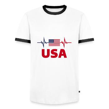 Vereinigte Staaten von Amerika Fußball-Herzschlag - Männer Kontrast-T-Shirt - Weiß/Schwarz - Vorne - AI Model Female 172 light (172cm) & AI Model Male 178 dark (178cm)