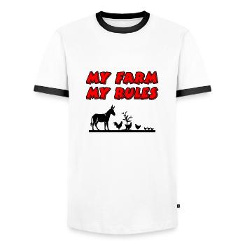 Farm - Men's Ringer Shirt - white/black - Front - AI Model Female 172 light (172cm) & AI Model Male 178 dark (178cm)
