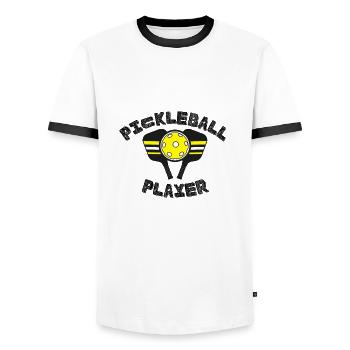 Pickleball Player Paddle - Men's Ringer Shirt - white/black - Front - AI Model Female 172 light (172cm) & AI Model Male 178 dark (178cm)