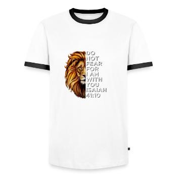 Do Not Fear For I Am With You Isaiah 41:10 Bible - Men's Ringer Shirt - white/black - Front - AI Model Female 172 light (172cm) & AI Model Male 178 dark (178cm)