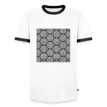 Chinese pattern - Men's Ringer Shirt - white/black - Front - AI Model Female 172 light (172cm) & AI Model Male 178 dark (178cm)