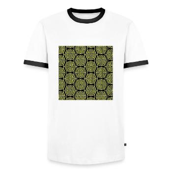Chinese pattern - Men's Ringer Shirt - white/black - Front - AI Model Female 172 light (172cm) & AI Model Male 178 dark (178cm)