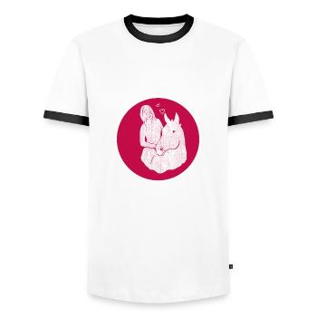 Horse girl with horse Love - Men's Ringer Shirt - white/black - Front - AI Model Female 172 light (172cm) & AI Model Male 178 dark (178cm)