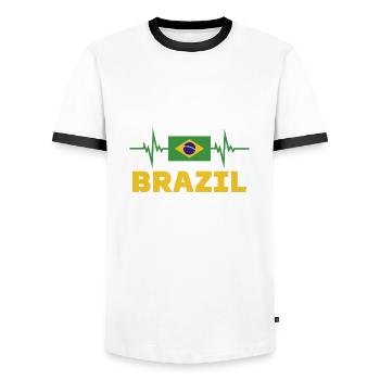 brazil football 2022 Heart Beat brazil football - Men's Ringer Shirt - white/black - Front - AI Model Female 172 light (172cm) & AI Model Male 178 dark (178cm)