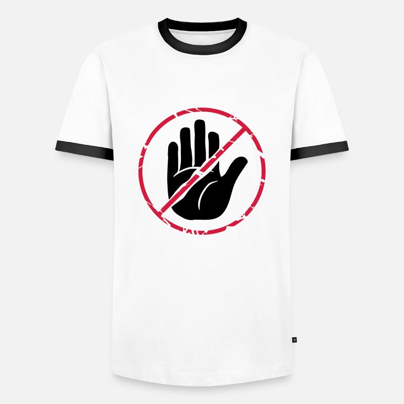 Stop Zeichen Hand durchgestrichen - Männer Kontrast-T-Shirt - Weiß/Schwarz