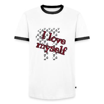 I love myself | I love myself - Men's Ringer Shirt - white/black - Front - AI Model Female 172 light (172cm) & AI Model Male 178 dark (178cm)