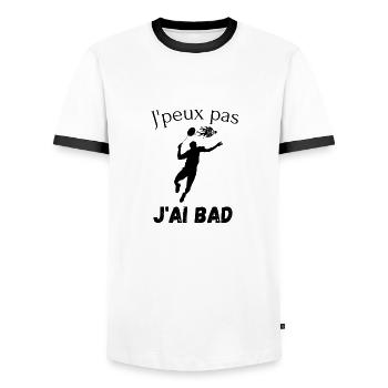 Je peux pas j'ai badminton - T-shirt contrasté Homme - blanc/noir - Devant - AI Model Female 172 light (172cm) & AI Model Male 178 dark (178cm)