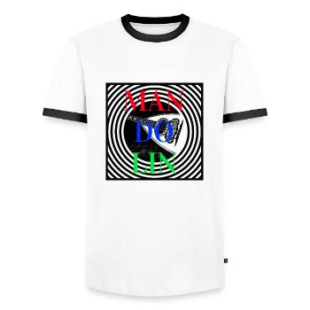 Mandoline mit konzentrischen Kreisen - MAN DO LIN - Männer Kontrast-T-Shirt - Weiß/Schwarz - Vorne - AI Model Female 172 light (172cm) & AI Model Male 178 dark (178cm)