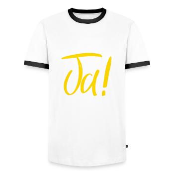 Ja ! - Männer Kontrast-T-Shirt - Weiß/Schwarz - Vorne - AI Model Female 172 light (172cm) & AI Model Male 178 dark (178cm)