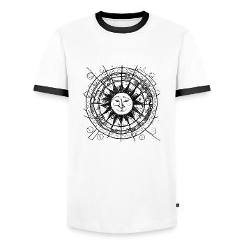 Sun Moon Mosaic Astrology mystical symbol 4 - Men's Ringer Shirt - white/black - Front - AI Model Female 172 light (172cm) & AI Model Male 178 dark (178cm)