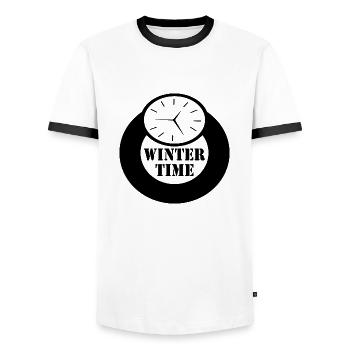 Winter Time - Men's Ringer Shirt - white/black - Front - AI Model Female 172 light (172cm) & AI Model Male 178 dark (178cm)