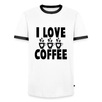 I love Coffee - Männer Kontrast-T-Shirt - Weiß/Schwarz - Vorne - AI Model Female 172 light (172cm) & AI Model Male 178 dark (178cm)
