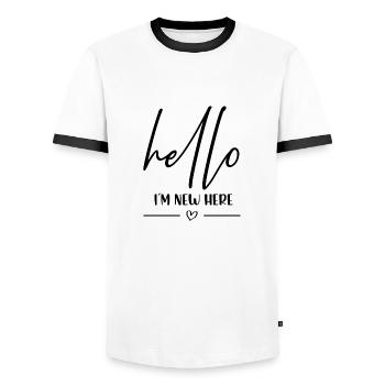 Bonjour dans le nouveau ici - T-shirt contrasté Homme - blanc/noir - Devant - AI Model Female 172 light (172cm) & AI Model Male 178 dark (178cm)